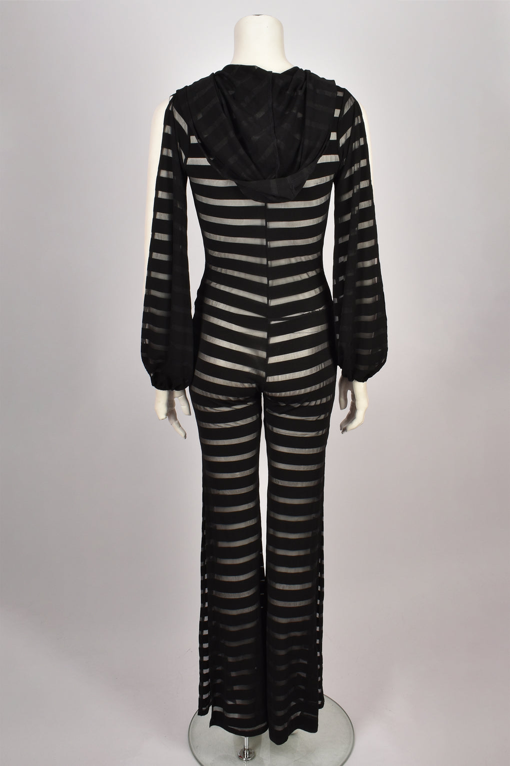 SEMI SHEER STRIPED FLARED JUMPSUIT