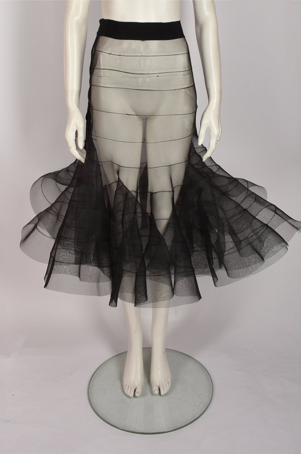 ALBERTA FERRETTI BLACK TULLE FLOUNCE SKIRT