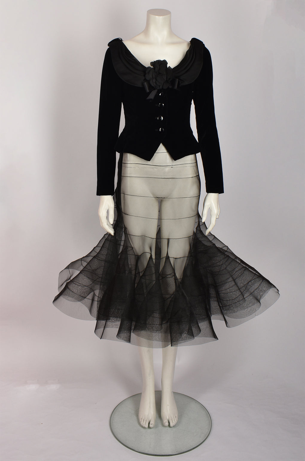 ALBERTA FERRETTI BLACK TULLE FLOUNCE SKIRT