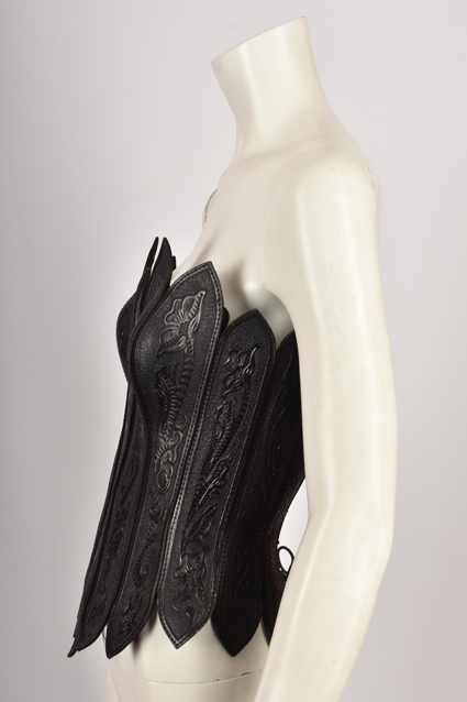 PAUL SEVILLE EMBOSSED LEATHER CORSET TOP WITH SPIKED EDGE