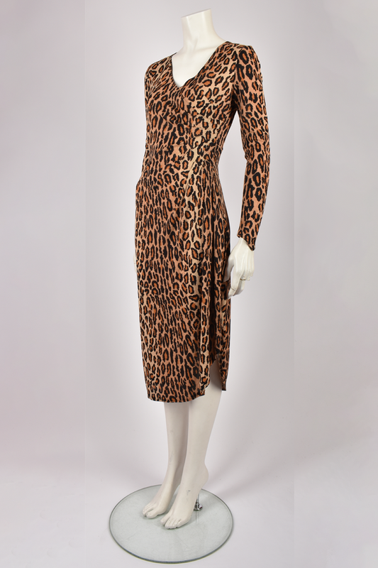 MARC MICHÈLE LEOPARD PRINT GATHERED DRESS