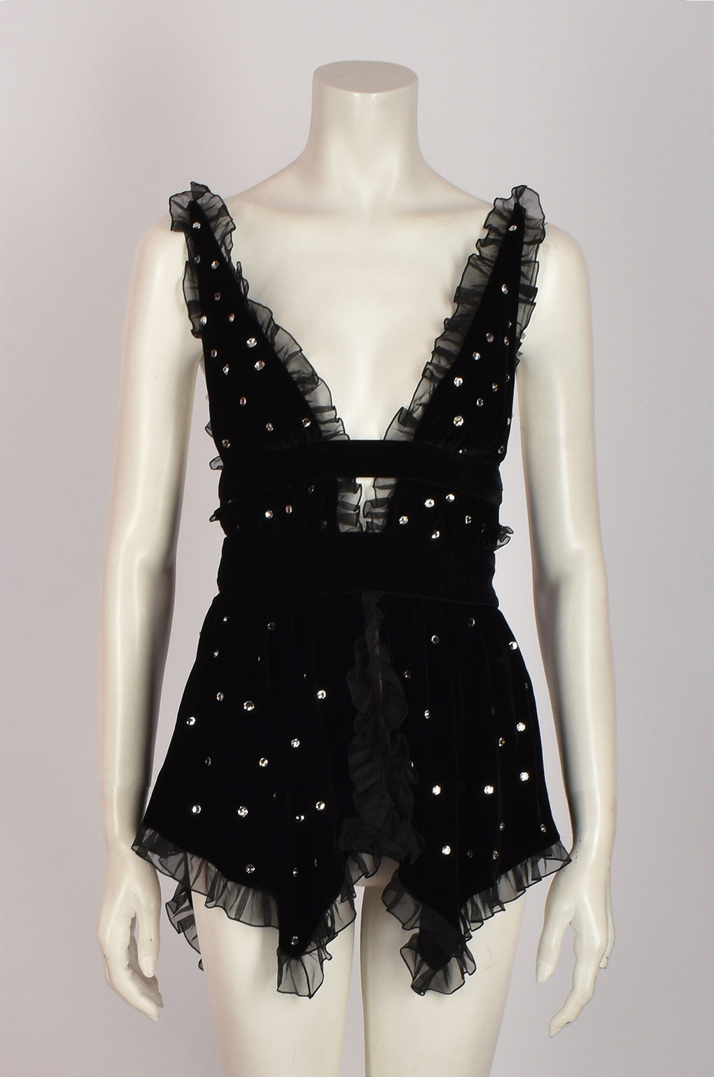 PHILOSOPHY BLACK TOP / MINI-DRESS WITH EMBROIDERED CRYSTALS