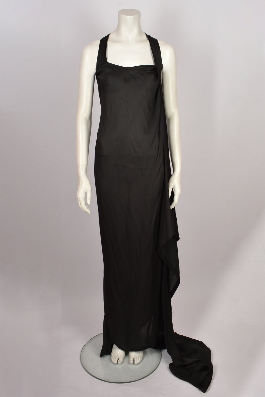 DONNA KARAN ASYMMETRIC BLACK SILK GOWN