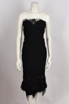 LOUIS VUITTON BLACK MIDI LACE AND FEATHERS DRESS