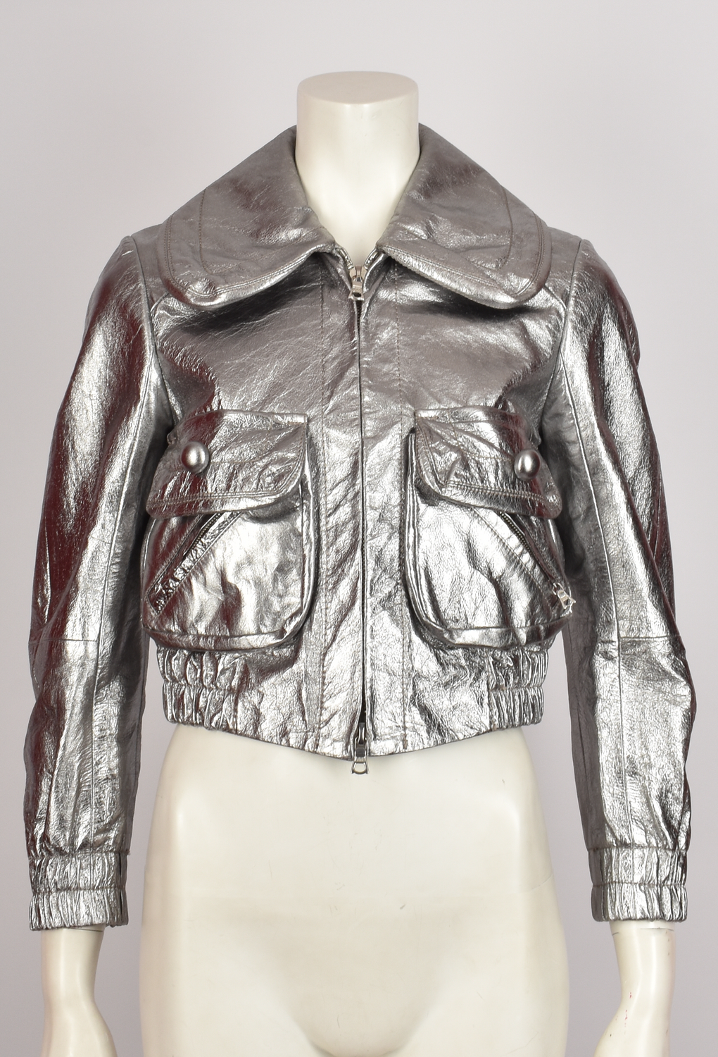 MARC JACOBS SILVER LEATHER BOMBER JACKET