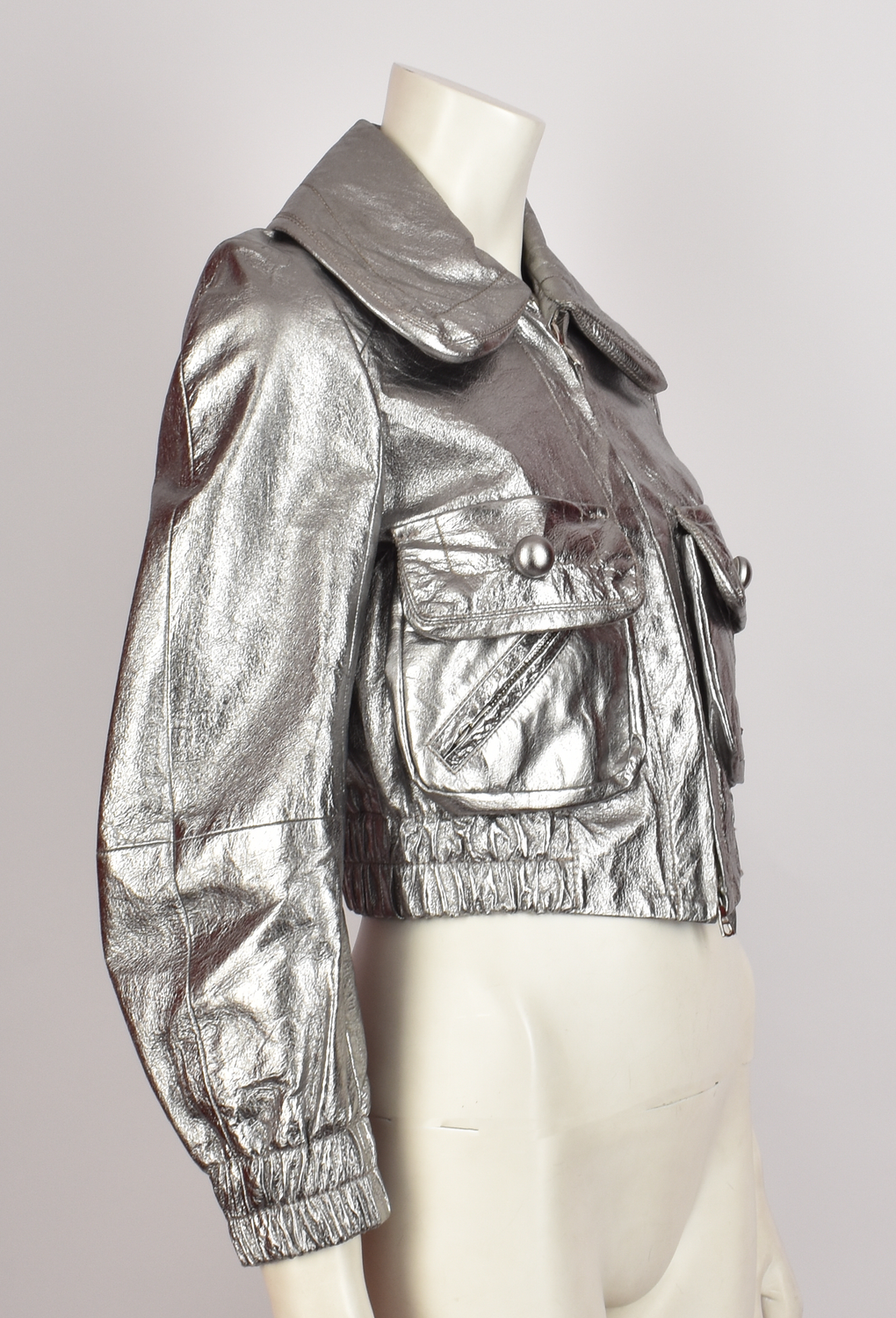 MARC JACOBS SILVER LEATHER BOMBER JACKET