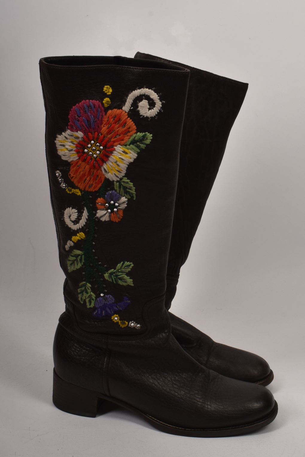 MIU MIU EMBROIDERED FLORAL BOOTS