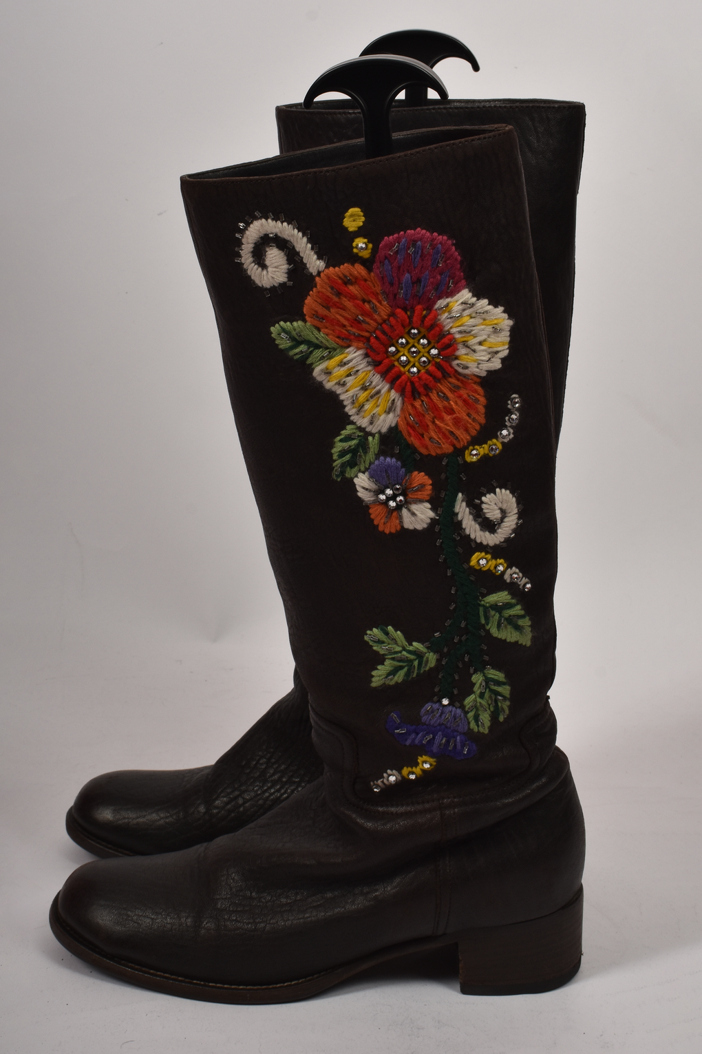 MIU MIU EMBROIDERED FLORAL BOOTS