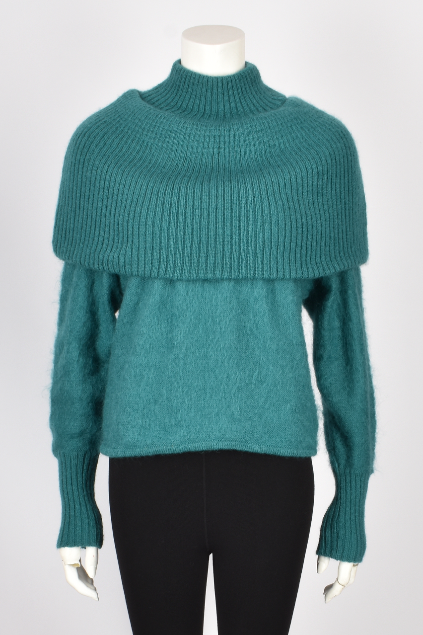 CLAUDE MONTANA TURQUOISE MOCK NECK SWEATER