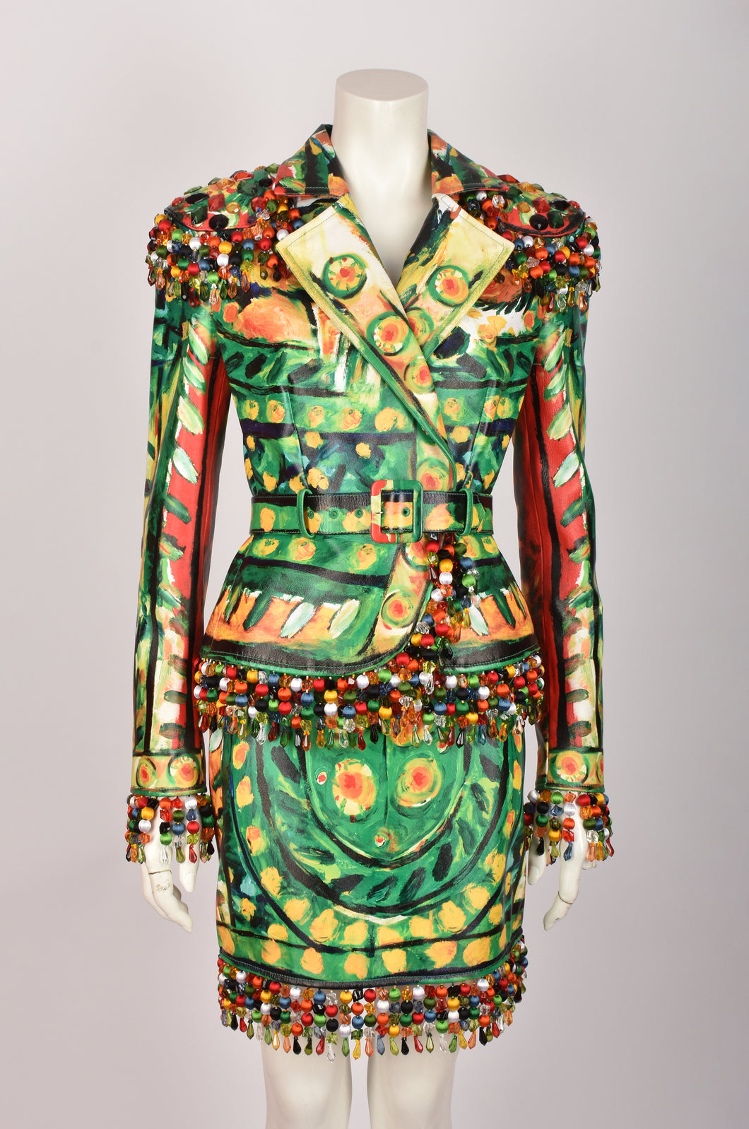 MOSCHINO S/S 2020 HAND PAINTED - BEADED LEATHER SUIT