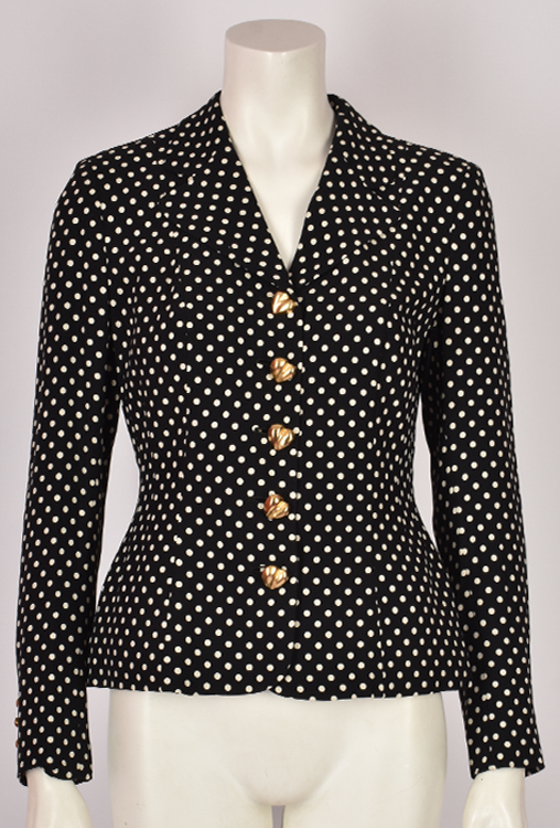 【関税込み】Moschino ブラック Gold Heart Buttons ジャケット MOSCHINO POLKA DOT JACKET WITH GOLD HEART BUTTONS – Found
