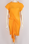 NINA RICCI YELLOW PLEATED ASYMMETRIC DRAPE DRESS