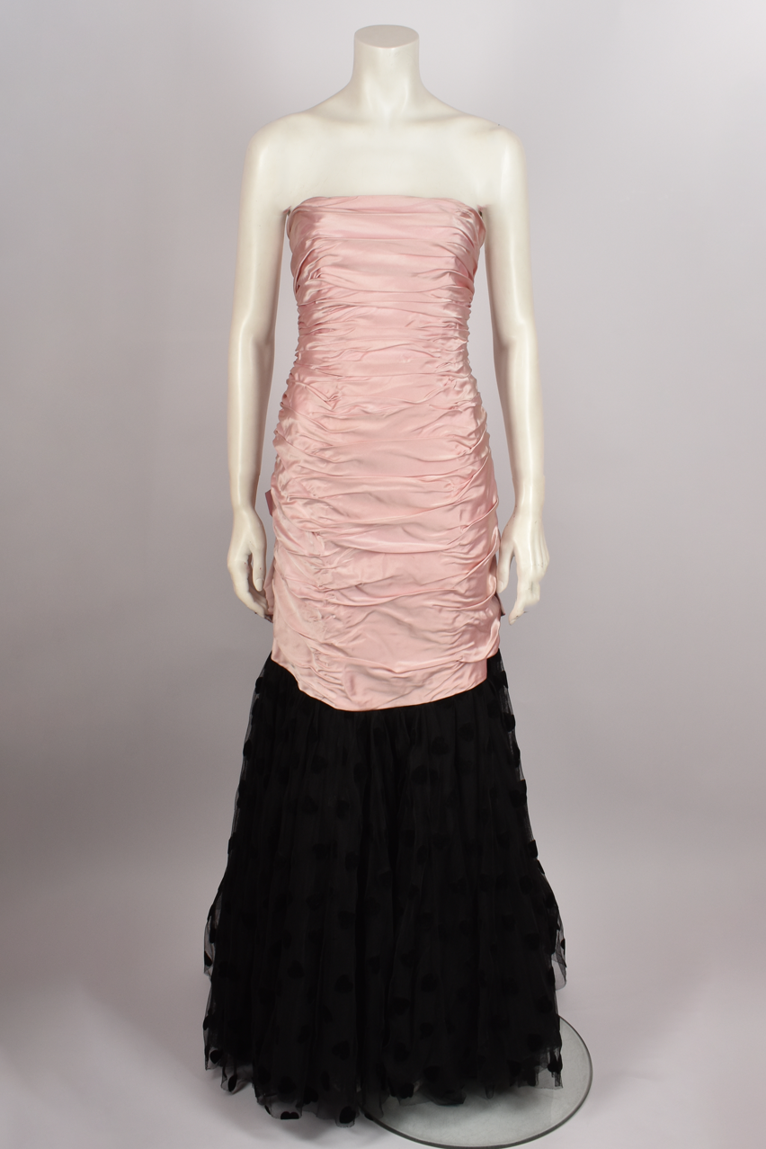 BELLEVILLE SASSOON STRAPLESS RUCHED PINK AND BLACK GOWN