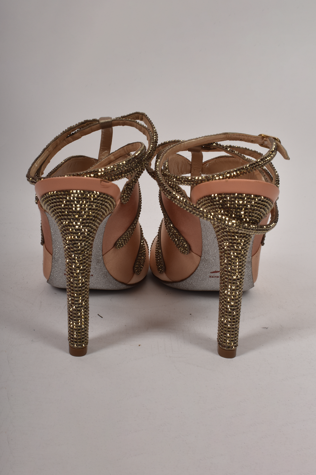 RENE CAOVILLA DIAMANTE AND PINK SATIN SANDALS