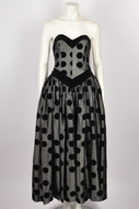 VELVET POLKA DOT APPLIQUÉ STRAPLESS GOWN
