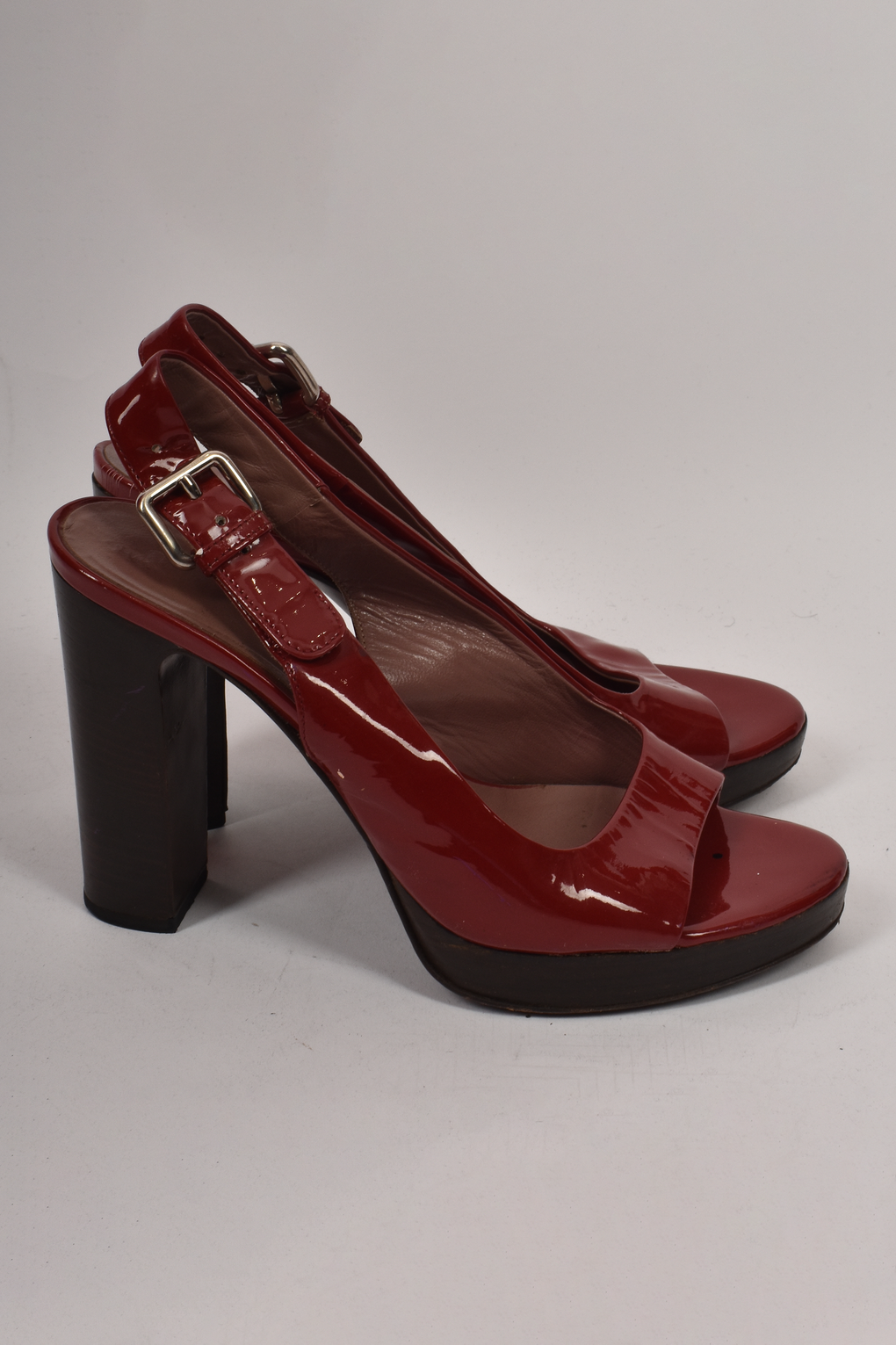 MIU MIU RED PATENT PEEP TOES