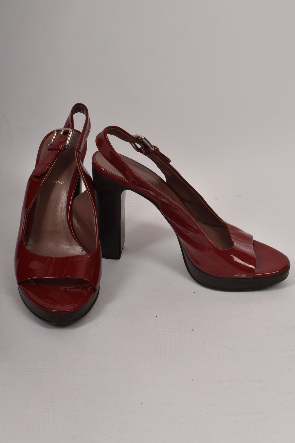 MIU MIU RED PATENT PEEP TOES