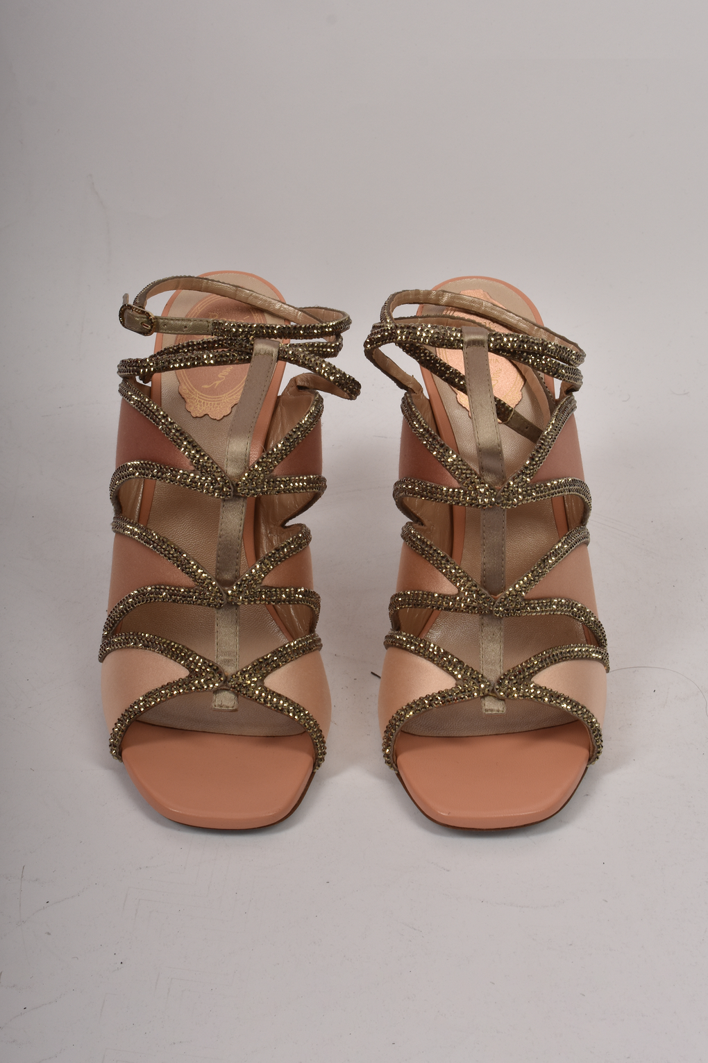 RENE CAOVILLA DIAMANTE AND PINK SATIN SANDALS