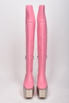 RICK OWENS S/S 2021 RUNWAY PINK KNEE HIGH PLATFORM BOOTS