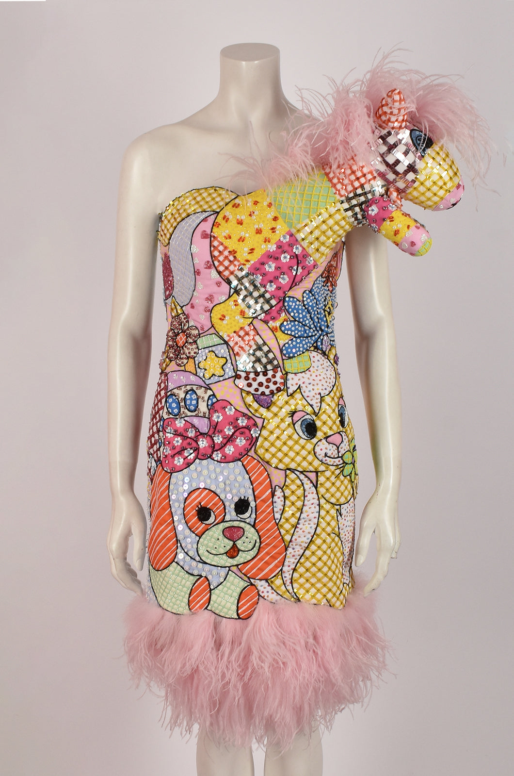 MOSCHINO EMBROIDERED SEQUIN PRINT DRESS WITH HORSE HEAD