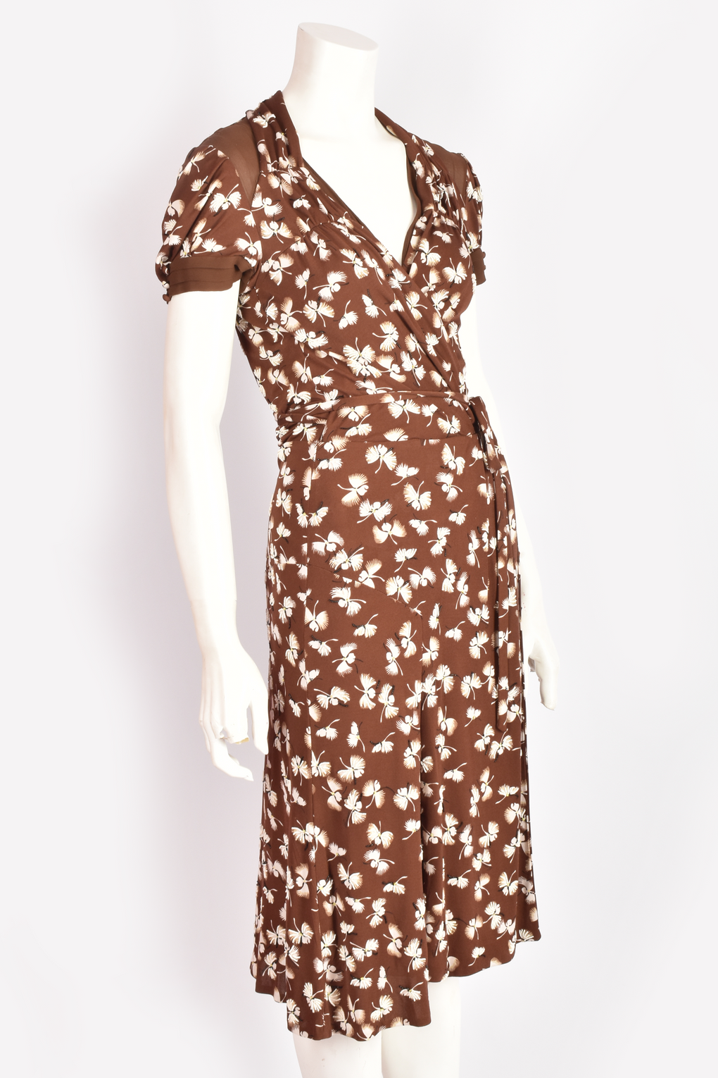 GUCCI BROWN WRAPPED DRESS WITH PEARL
