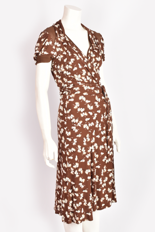 GUCCI BROWN WRAPPED DRESS WITH PEARL