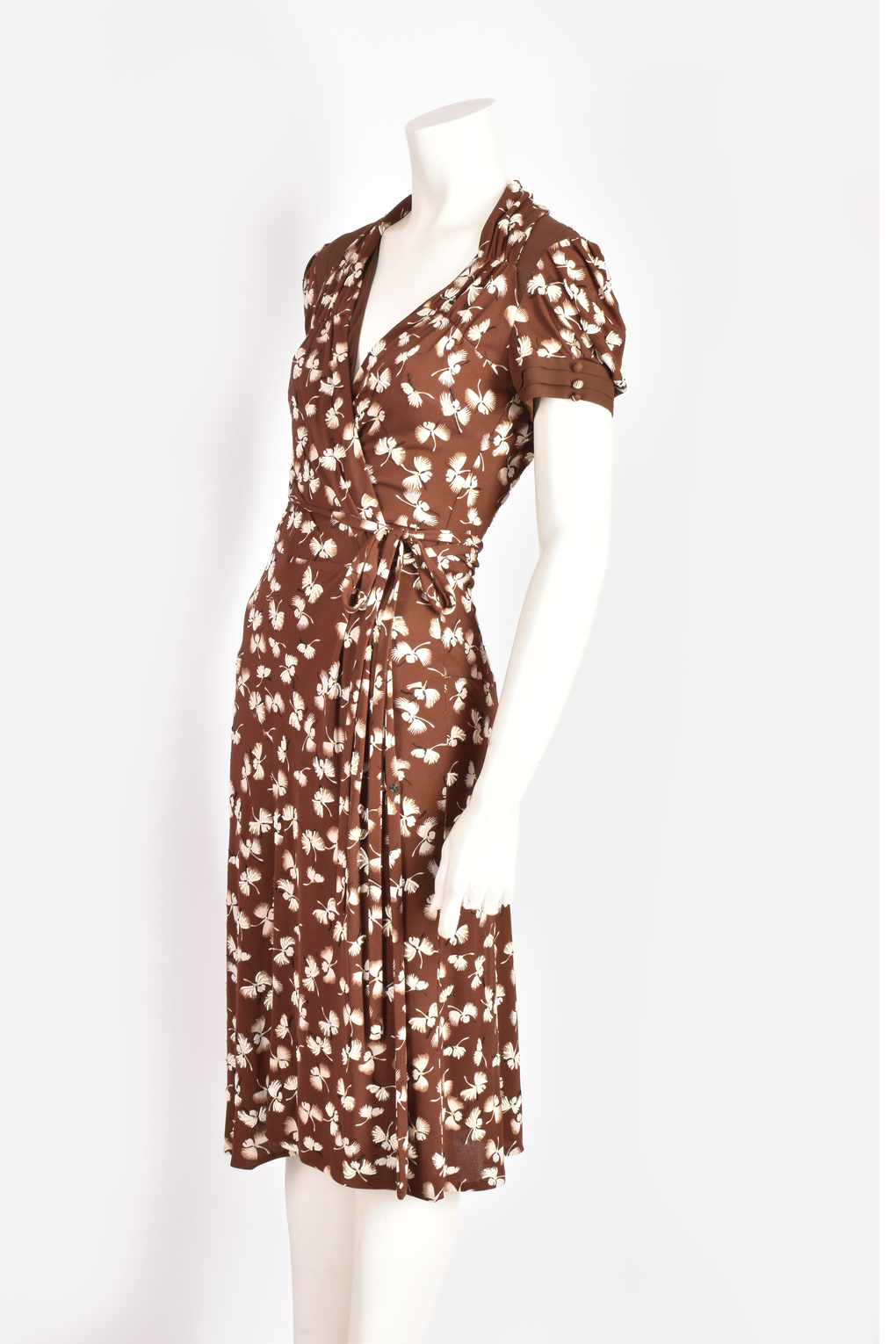 GUCCI BROWN WRAPPED DRESS WITH PEARL