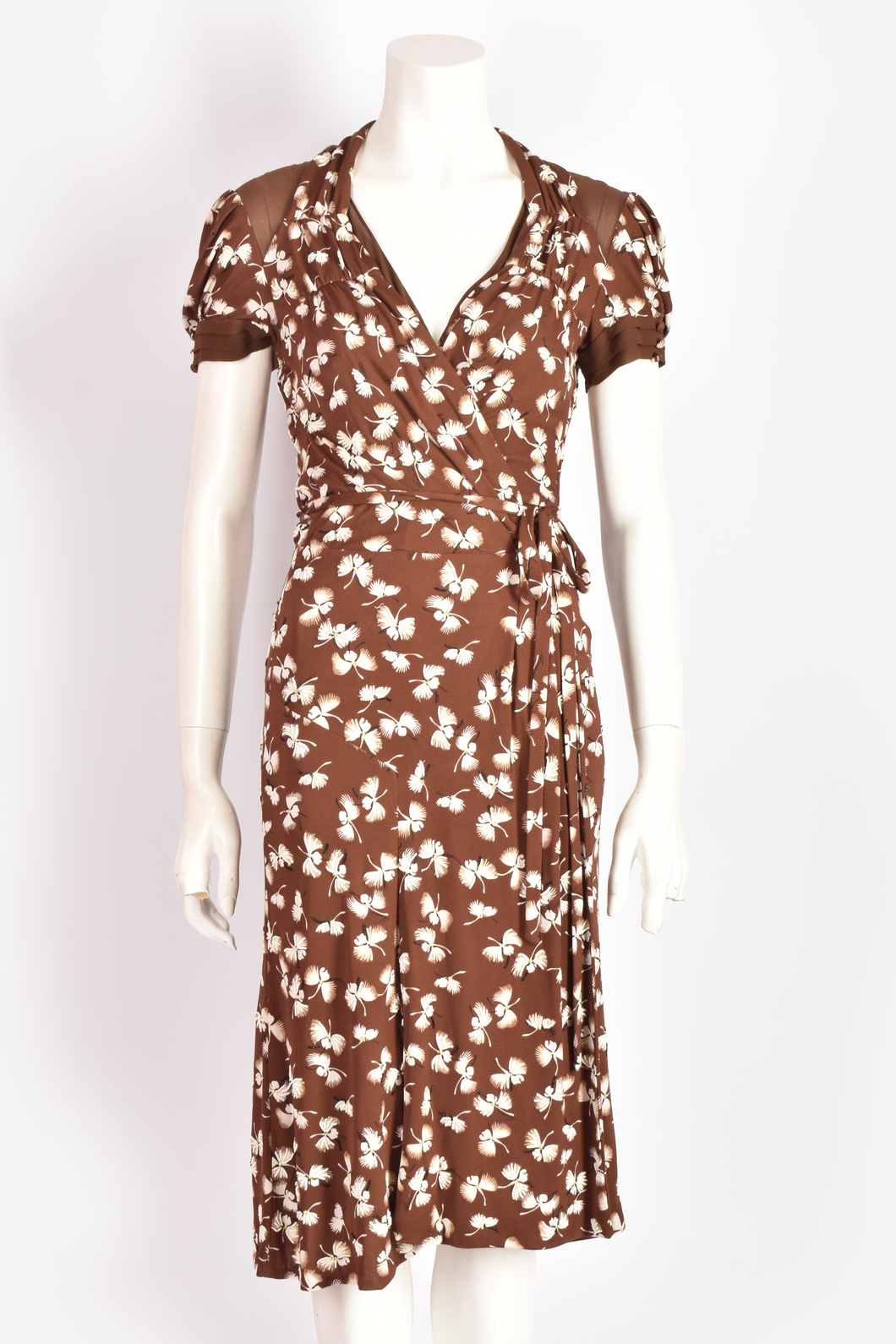 GUCCI BROWN WRAPPED DRESS WITH PEARL