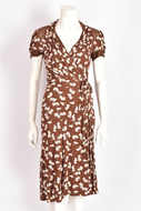 GUCCI BROWN WRAPPED DRESS WITH PEARL