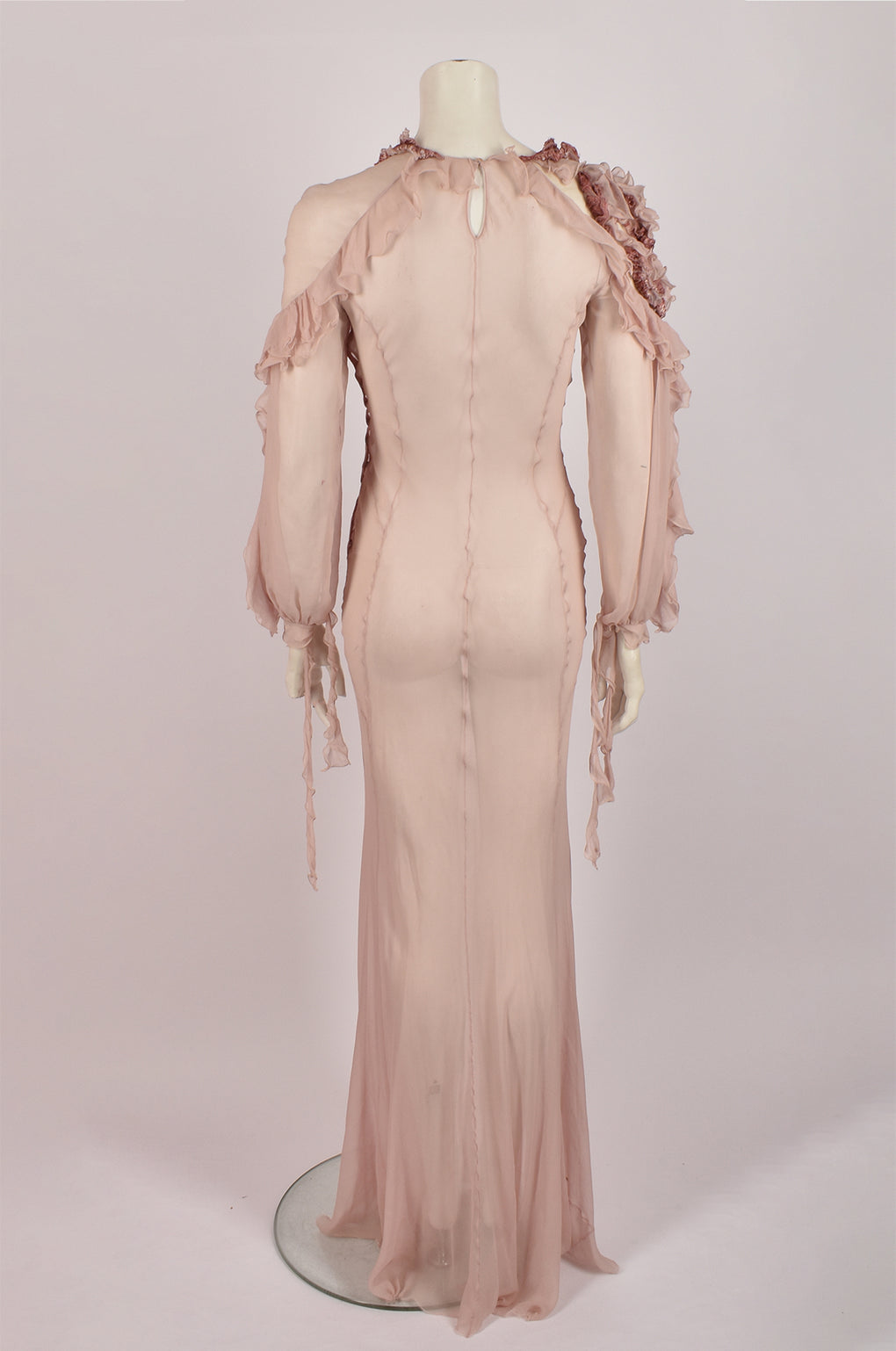 ALBERTA FERRETTI LONG PINK SEE-THROUGH DRESS