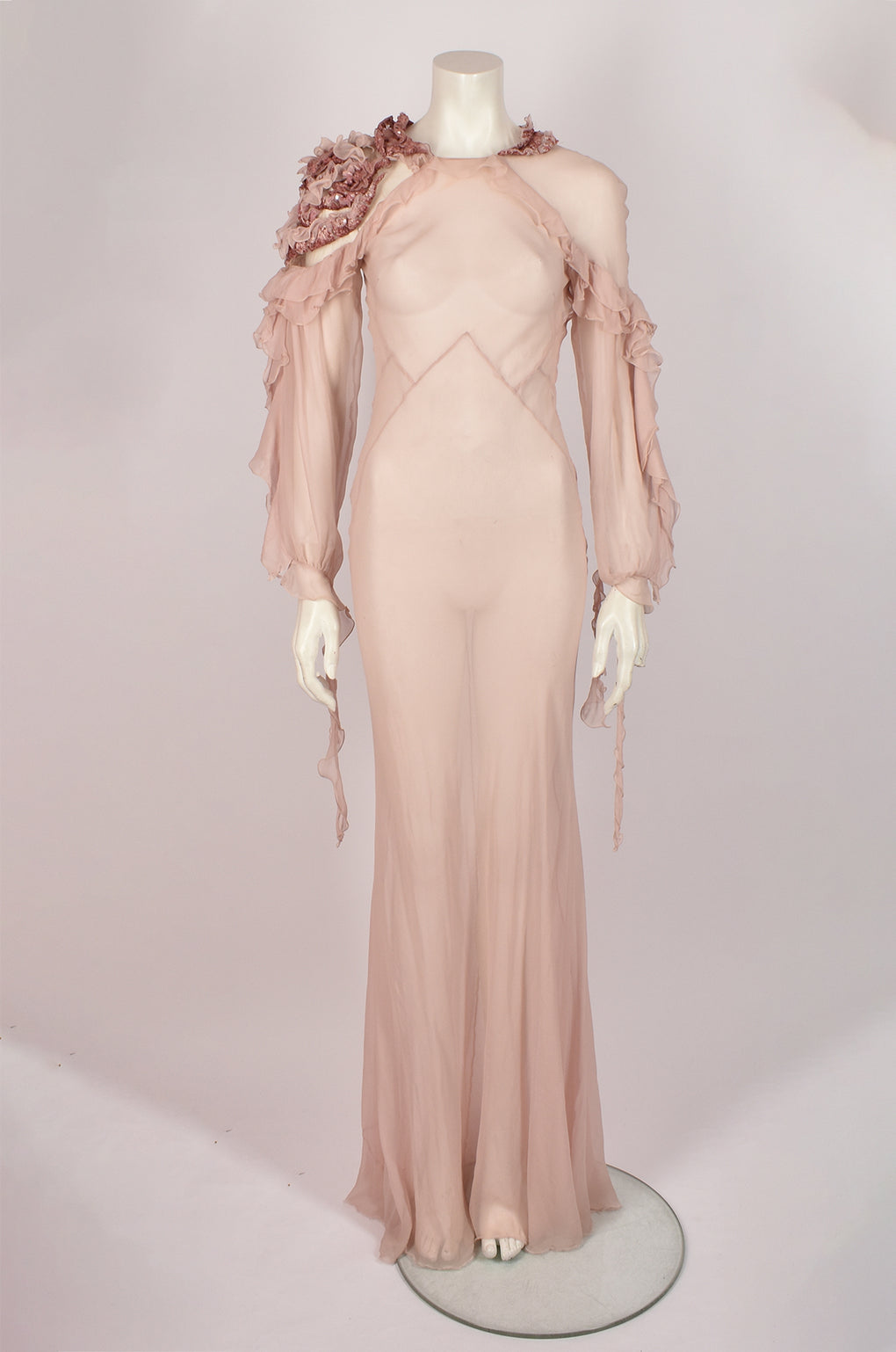 ALBERTA FERRETTI LONG PINK SEE-THROUGH DRESS