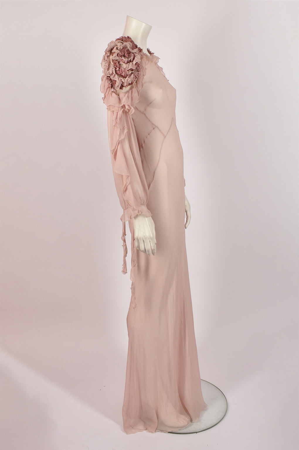 ALBERTA FERRETTI LONG PINK SEE-THROUGH DRESS