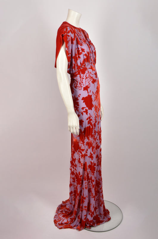 PHILOSOPHY RED AND PURPLE VELVET LONG DRESS