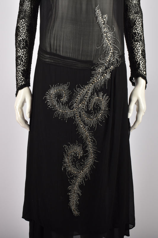 1920S BLACK BEADED DRESS