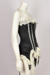 1960's BLACK AND WHITE LACE STRAPLESS CORSET