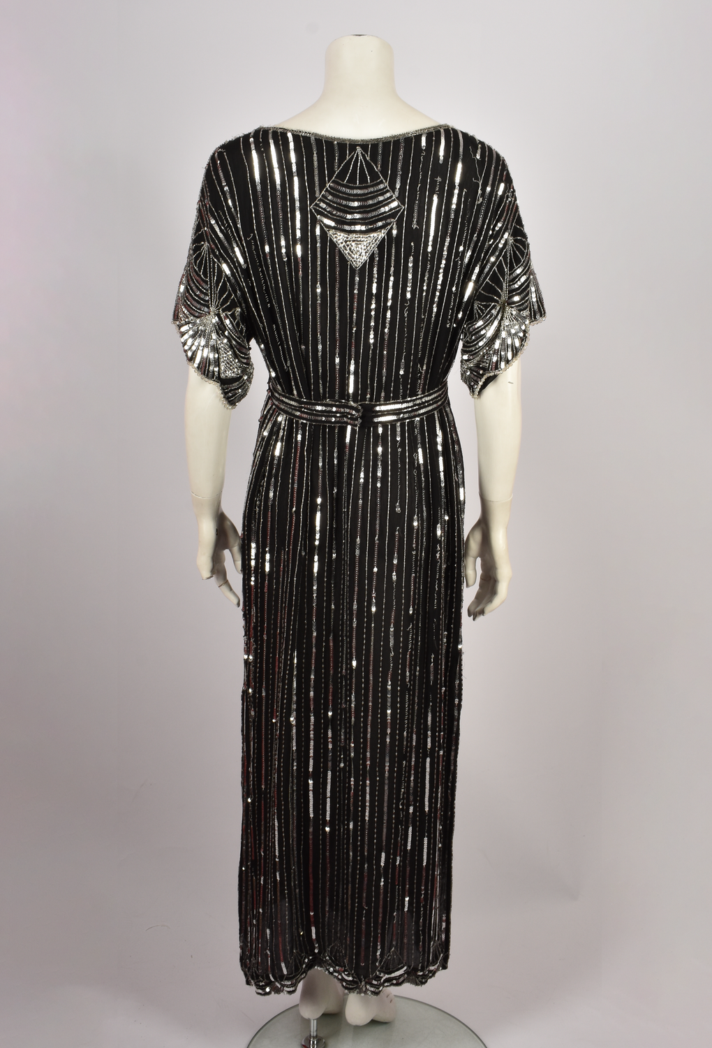 SILVER SEQUIN KAFTAN DRESS WITH BELT