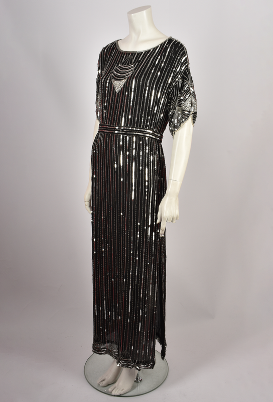 SILVER SEQUIN KAFTAN DRESS WITH BELT