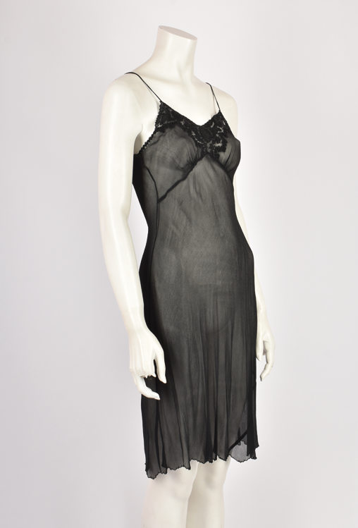 BLACK SHEER SLIP DRESS WITH LACE