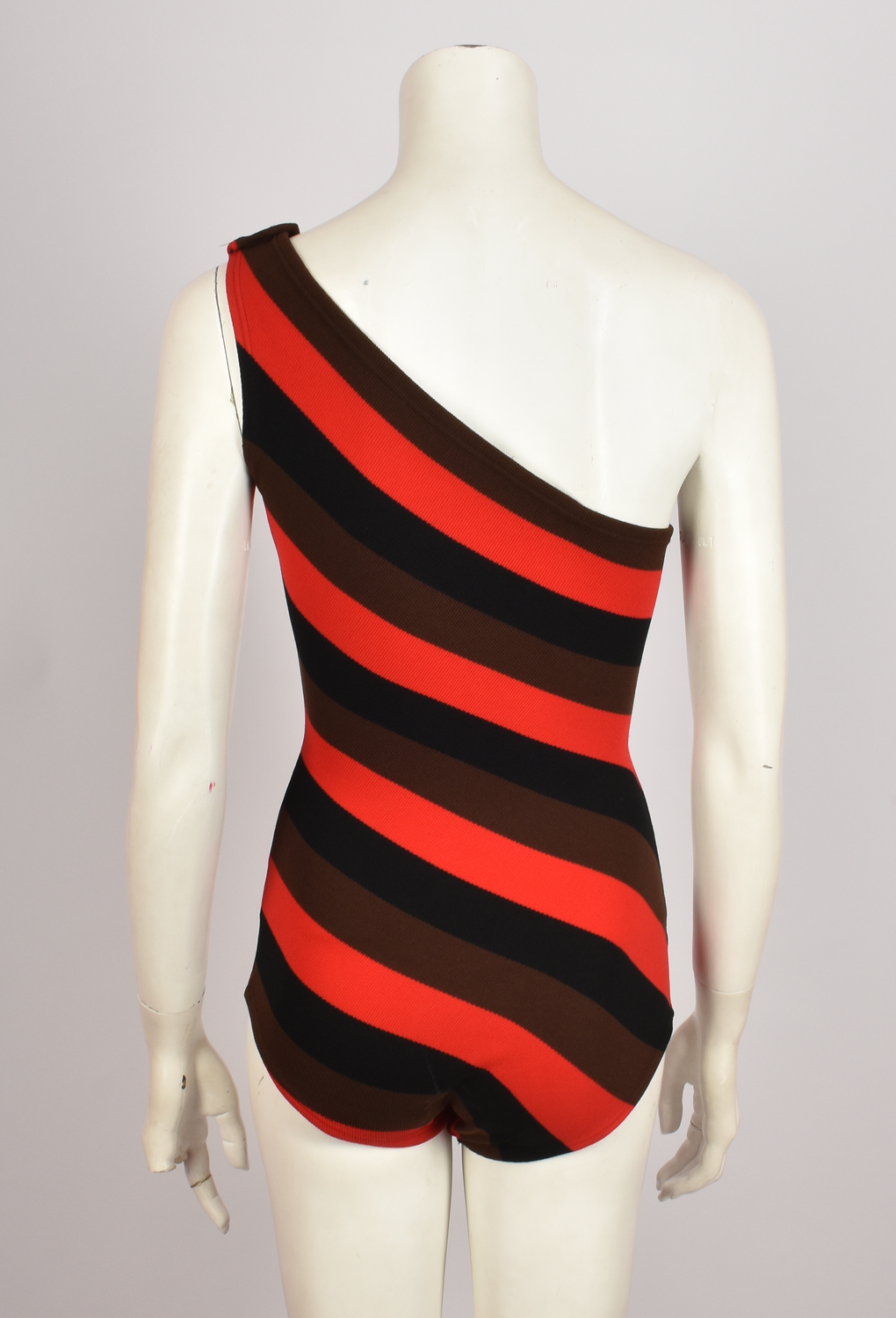 RED STRIPED ONE-SLEEVE BODYSUIT