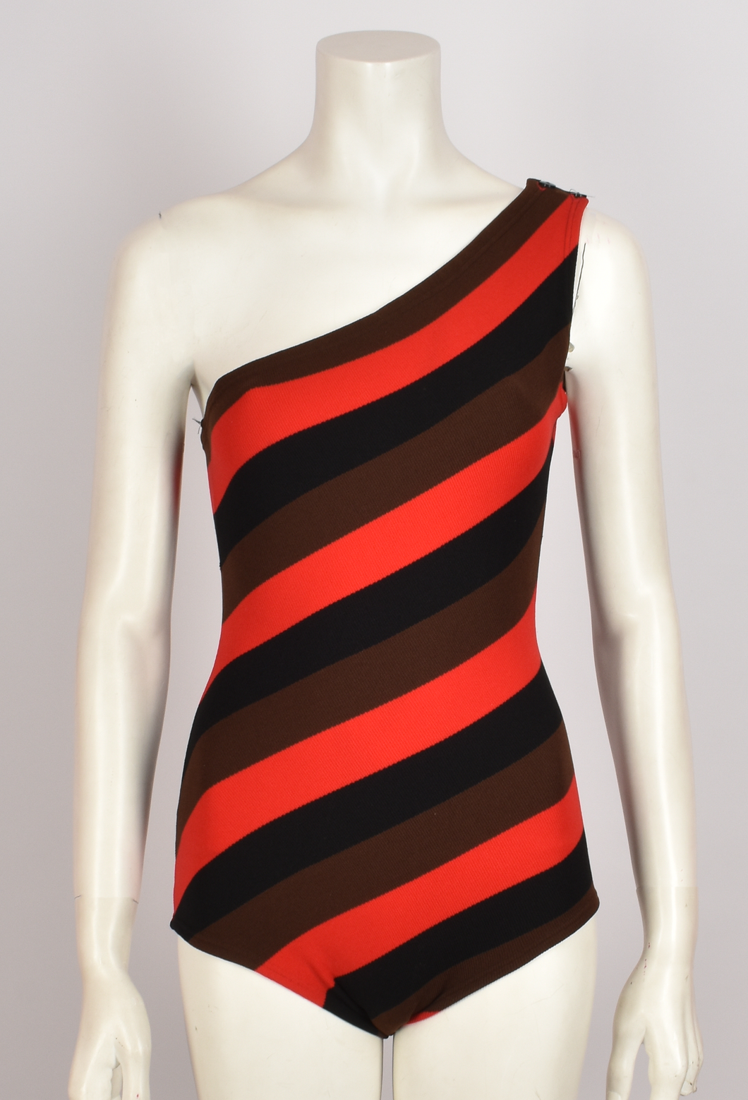 RED STRIPED ONE-SLEEVE BODYSUIT