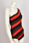 RED STRIPED ONE-SLEEVE BODYSUIT