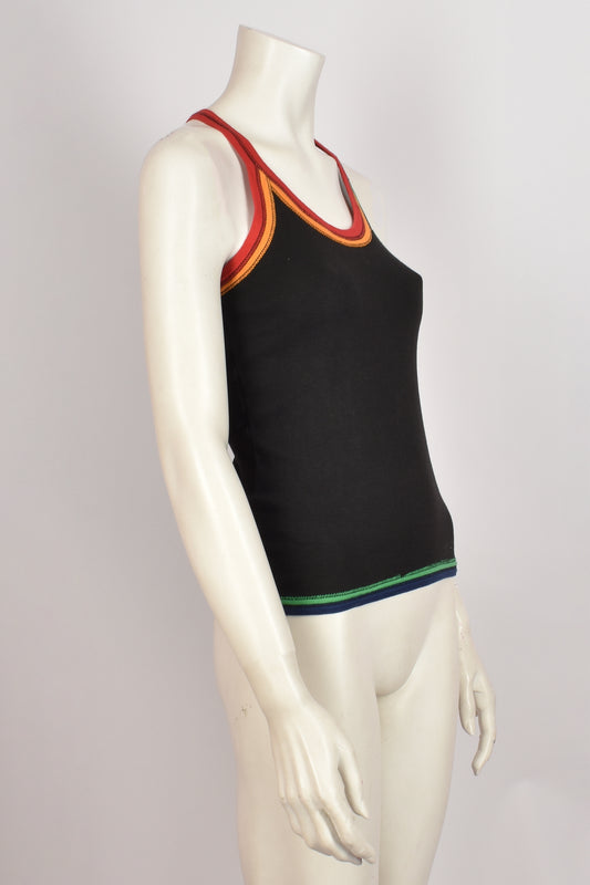 VINTAGE BLACK TANK TOP WITH COLORFUL TRIM