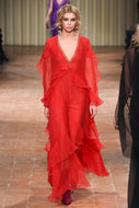 ALBERTA FERRETTI FALL 2017 LONG RED SHEER COVERUP
