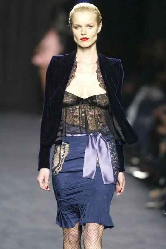 YVES SAINT LAURENT X TOM FORD F/W 2003 BLUE MIDI SKIRT