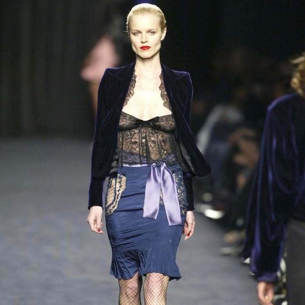 YVES SAINT LAURENT X TOM FORD F/W 2003 BLUE MIDI SKIRT