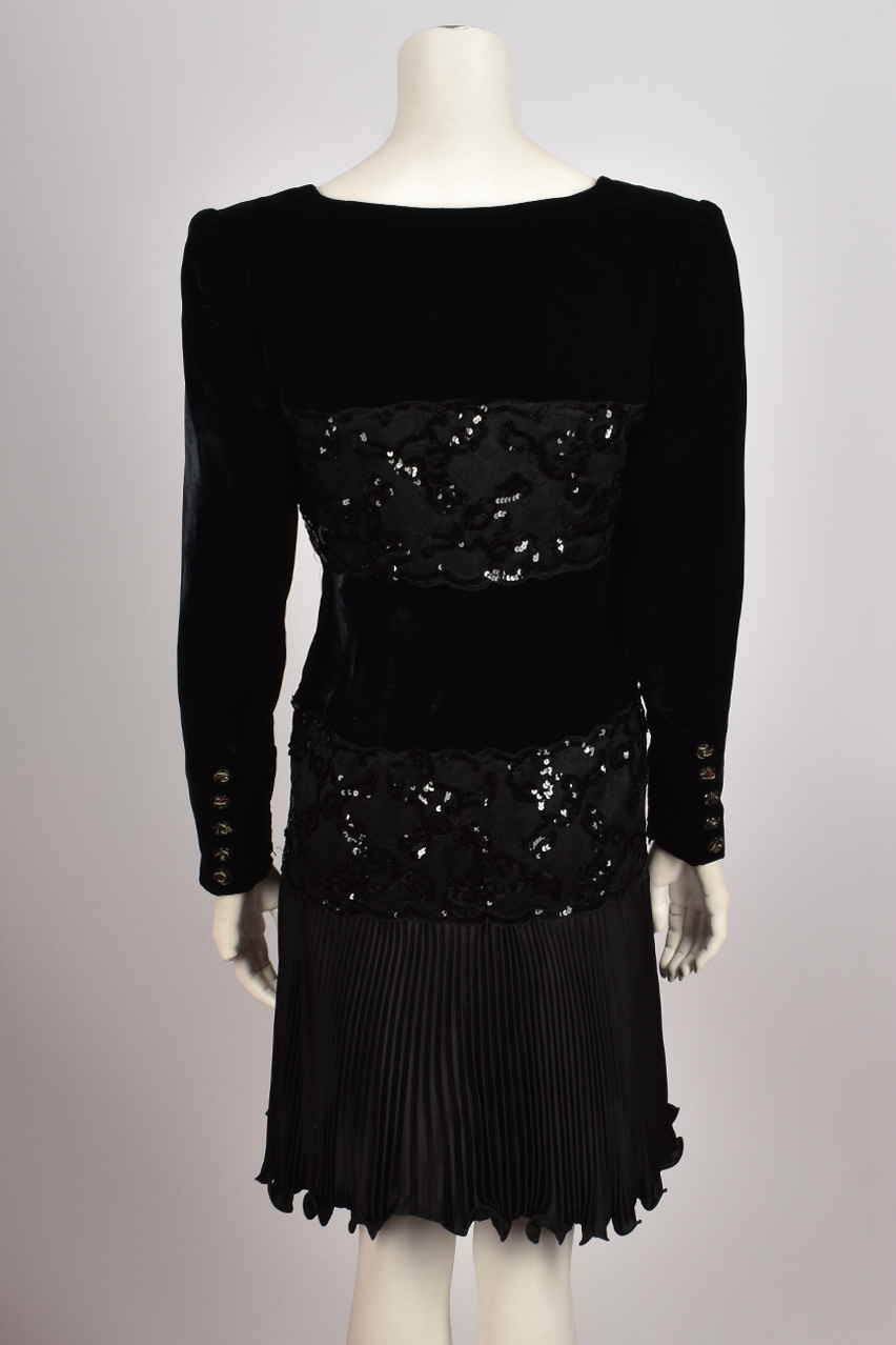 EMANUEL UNGARO BLACK VELVET AND SEQUIN DRESS