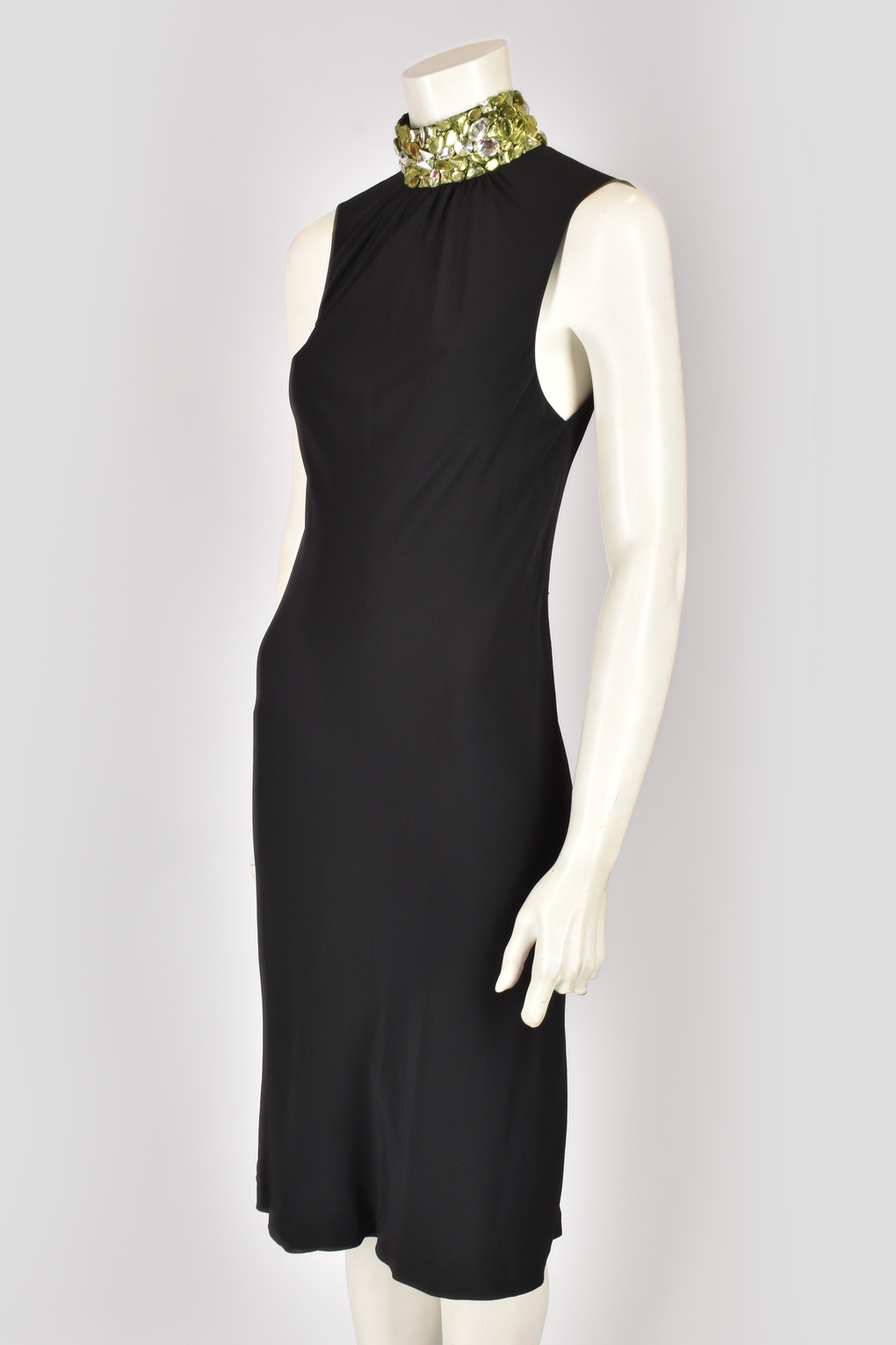 GIANNI VERSACE JEWELLED MOCK-NECK BLACK DRESS