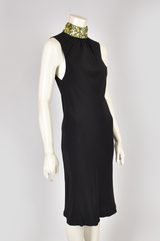 GIANNI VERSACE JEWELLED MOCK-NECK BLACK DRESS