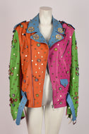 MOSCHINO BY JEREMY SCOTT S/S 2017 MULTICOLOURED LEATHER EMBELLISHED BOXING JACKET