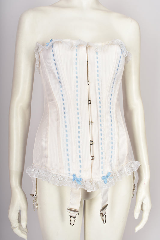 1960's BLUE AND WHITE STRAPLESS CORSET